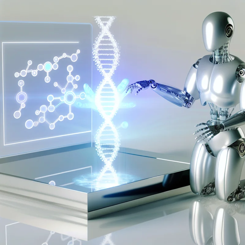 A visual representation of Harnessing Artificial Intelligence for Breakthroughs in Biotechnology featuring AI technologies and industry-specific elements.